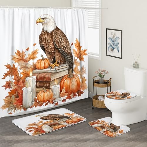 DESIHOM 4PCS Fall Eagle Bird Shower Curtain Set with Hooks