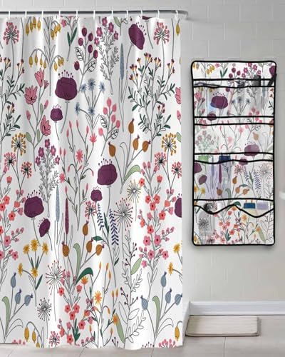 ZFUNCING Shower Curtain with Mesh Organizer and Hooks 1