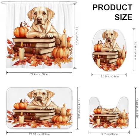 DESIHOM 4PCS Fall Dog Shower Curtain Set with Non-Slip Rug and Hooks