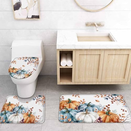 Fall Thanksgiving 4 Pcs Waterproof Shower Curtain Set with Non-Slip Rugs