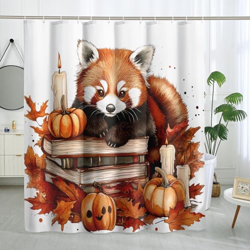 DESIHOM Fall Red Pandas Shower Curtain Set 62 Inch