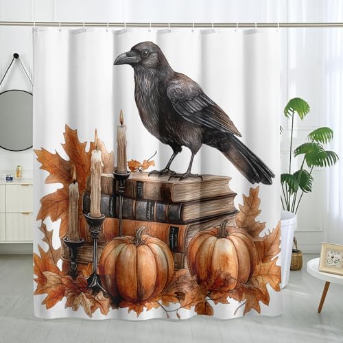 DESIHOM Fall Crow Ravens Bird Shower Curtain Set