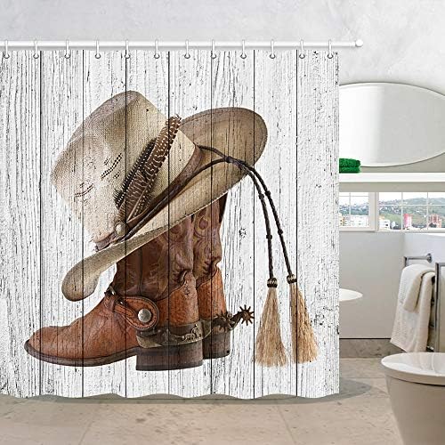 NYMB Western Cowboy Boots Fabric Shower Curtain with Hooks 69X70in