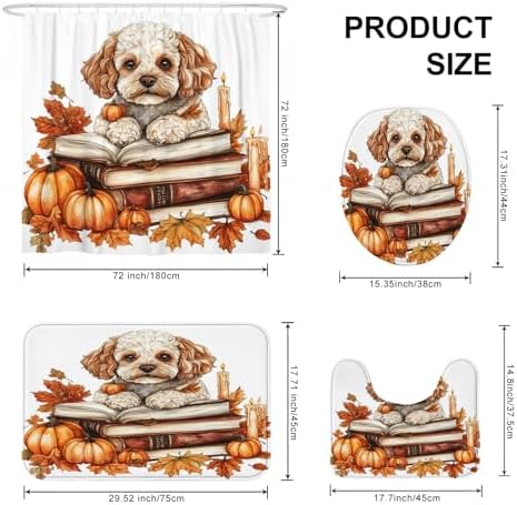 DESIHOM 4PCS Fall Cavachon Shower Curtain Set 72x72 with Hooks and Bath Mat