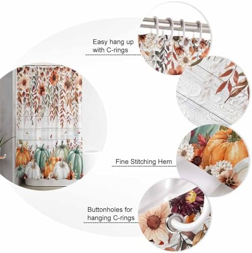 Fall Pumpkin 4 Pc Waterproof Shower Curtain Set with Non-Slip Rugs