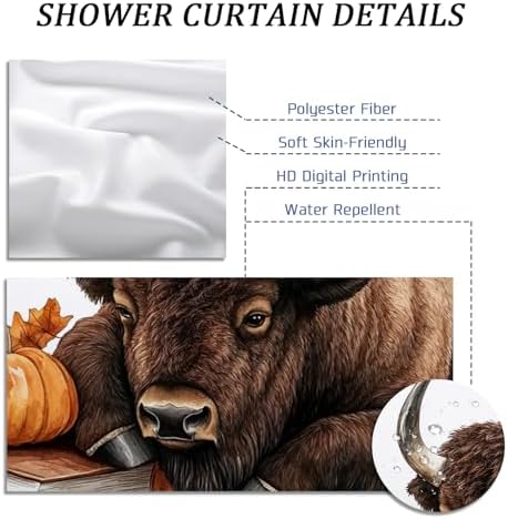 DESIHOM Fall Bisons Pumpkins Shower Curtain Set