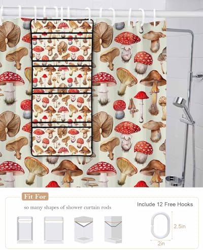 ZFUNCING Vintage Mushroom Watercolor Plant Shower Curtain Set with Hooks