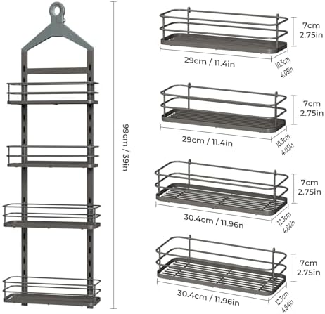 ODesign 4 Tier Adjustable Shower Caddy - Grey