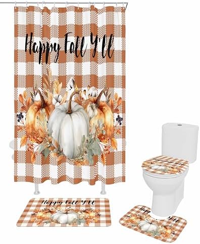 Happy Yall 4 Piece Shower Curtain Set with Rugs