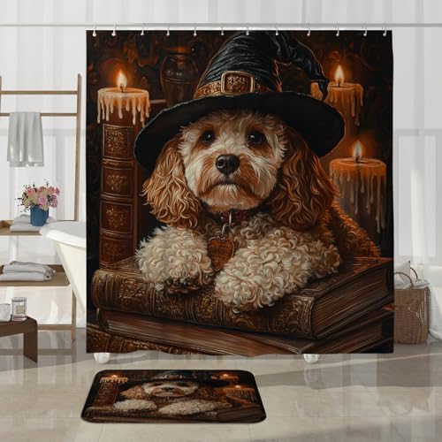 4PCS Halloween Witch Dog Bathroom Set with Non-Slip Rug
