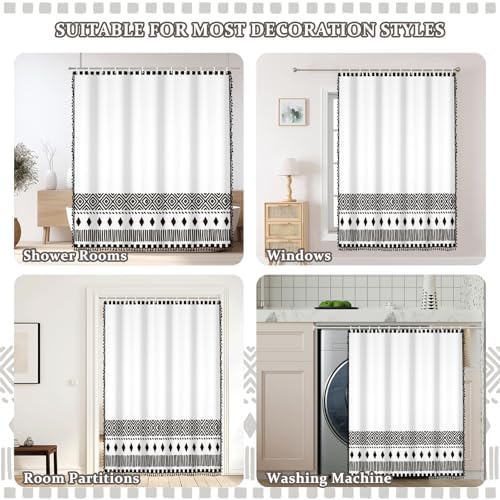 AOFOTO Bohemian Shower Curtain with Tassels and Hooks 59x70 Inches