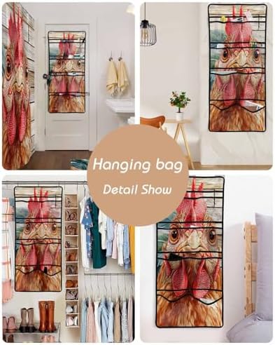 Farmhouse Rooster Shower Curtain Set with 10 Pockets