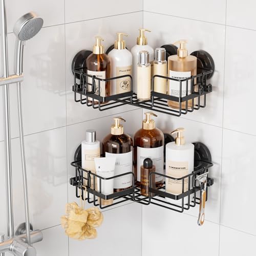 TAILI Corner Adaptive Suction Cup Shower Caddy 2 Pack Black