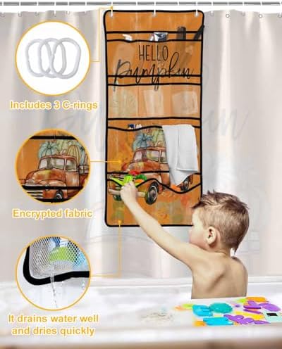 Hello Pumpkin Shower Curtain with Organizer Set