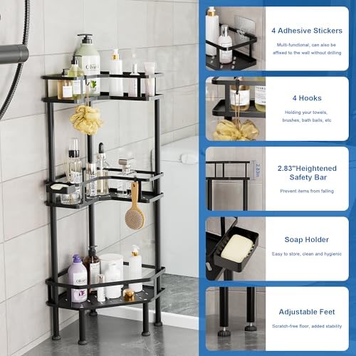 FJNATINH Corner Shower Caddy - 3 Tier Metal Organizer Stand for Bathroom