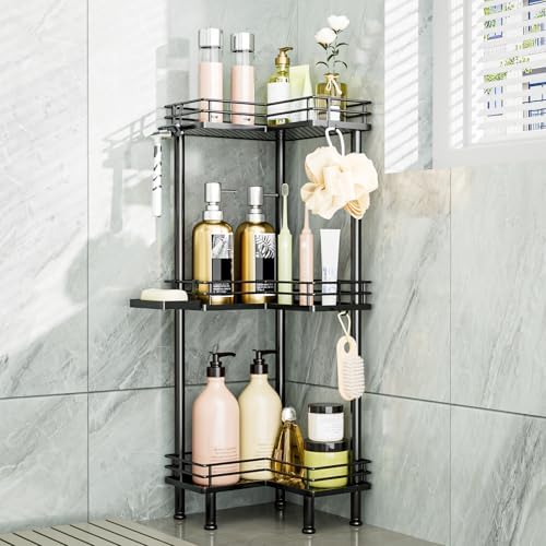 Consumest Corner Shower Caddy 3-Tier Stainless Steel Organizer with Hooks and Soap Holder