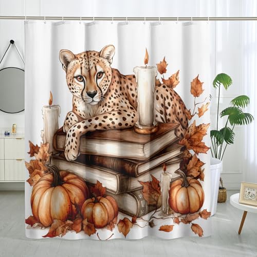 DESIHOM Fall Leopards Pumpkins Shower Curtain Set