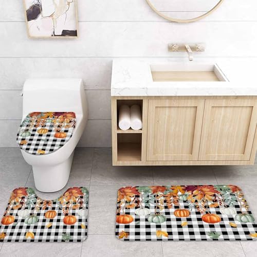 Thanksgiving Pumpkin 4 Pc Shower Curtain Set with Non-Slip Mats