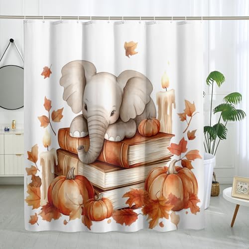 DESIHOM Fall Elephants Pumpkins Shower Curtain Set