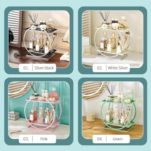 Pink Perfume Organizer for Vanity 2-Tier Bathroom Storage Shelf Large Capacity Metal Skincare Display Stand