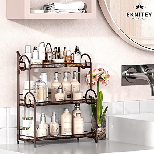 EKNITEY 3 Tier Bathroom Organizer Shelf - No Assembly Brown