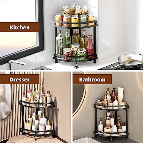 Yiwafu Black Corner Shelf Bathroom Organizer 2-Tier Storage