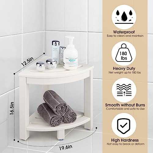 HDPE Corner Shower Stool with Storage Shelf White