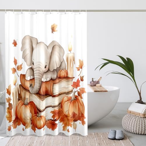 DESIHOM Fall Elephants Pumpkins Shower Curtain Set