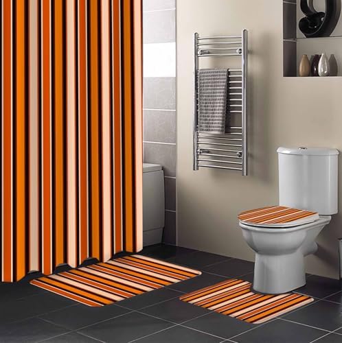 Vintage Striped 4 Piece Shower Curtain Set
