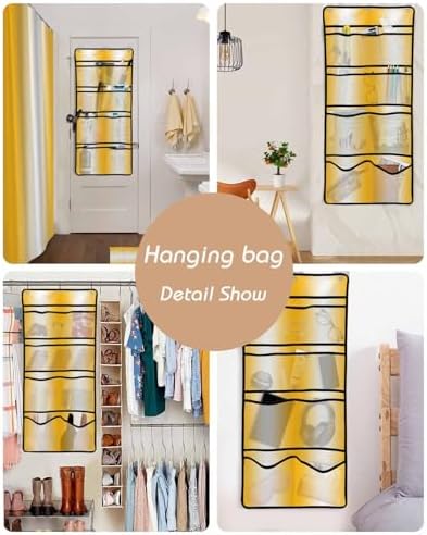 Modern Yellow White Ombre Shower Curtain with 10 Pockets Organizer