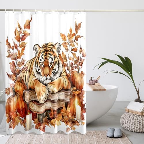 DESIHOM Fall Tigers Pumpkins Shower Curtain Set 78 Inch