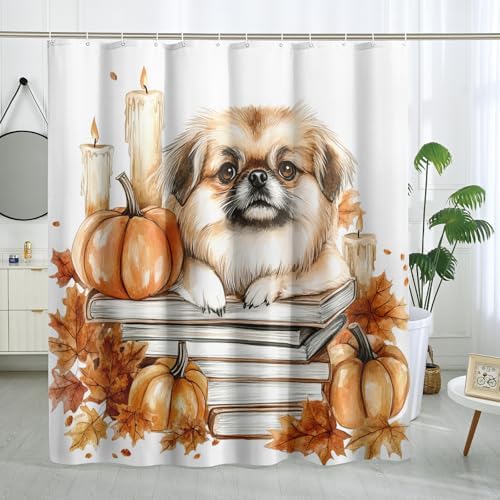 DESIHOM Fall Pekingese Dog Shower Curtain Set 72 Inch
