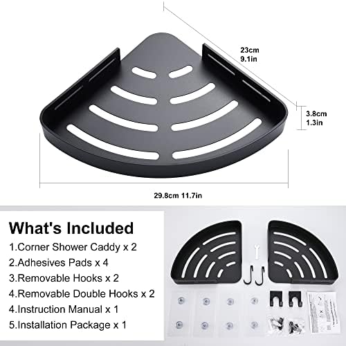 DUFU Adhesive Shower Caddy with 4 Hooks 2 Pack Black