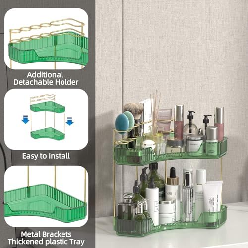 2 Tier Corner Bathroom Organizer with Brush Holder