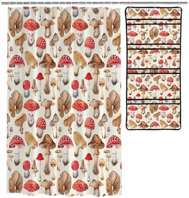 ZFUNCING Vintage Mushroom Watercolor Plant Shower Curtain Set with Hooks
