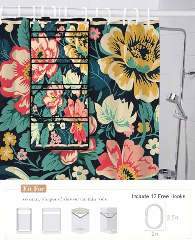 ZFUNCING Garden Watercolor Floral Shower Curtain with Hooks Organizer Set