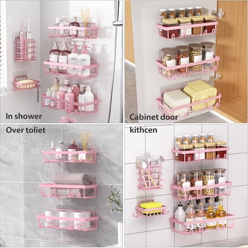 10 Pack Shower Caddy Organizer with Rustproof Stainless Steel Shampoo Holder and Wall Storage Basket Pink