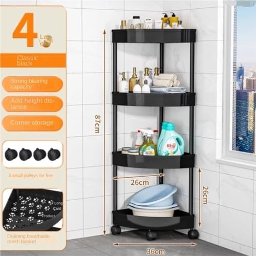 4 Tier Corner Shelf Stand with Wheels Black