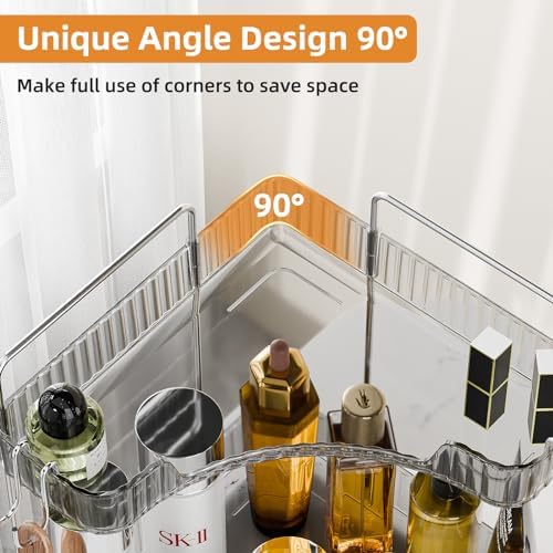 2 Tier Corner Bathroom Organizer with Hooks and Trays Gray