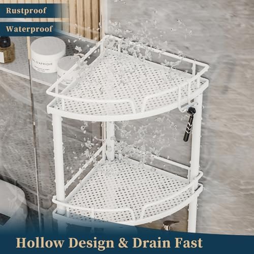 Consumest Corner Shower Caddy Stand - 3 Tier Organizer with Soap Holder and 4 Hooks