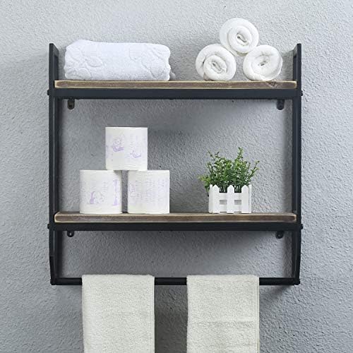 Towel Rack with 2-Tier Shelves 24 Inch Wall Mounted Black