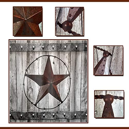 JAWO Rustic Barn Door Shower Curtain Set Southwestern Gray Wood Western Star Bathroom Decor