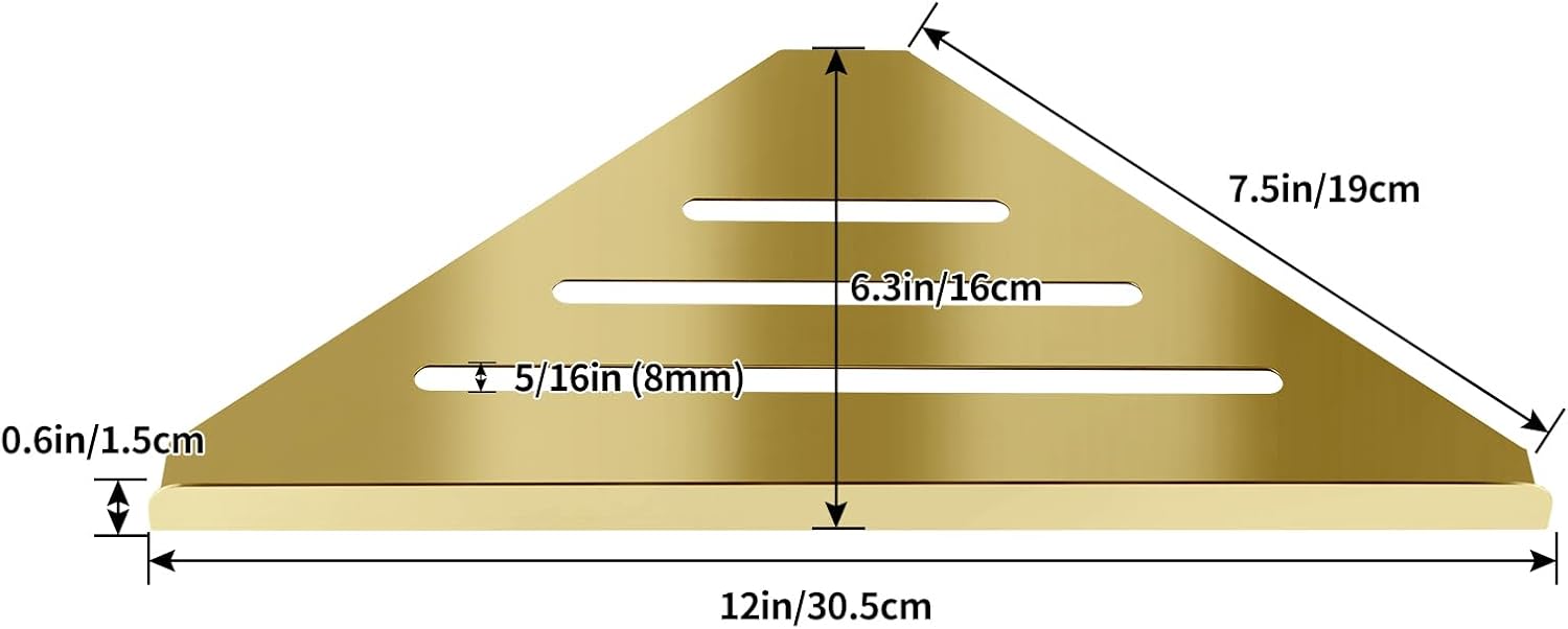 2 Pcs 304 Stainless Steel Corner Shelf with Screws Polished Gold