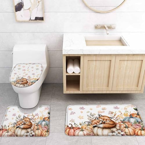 Fall Pumpkin Fox 4 Piece Waterproof Shower Curtain Set