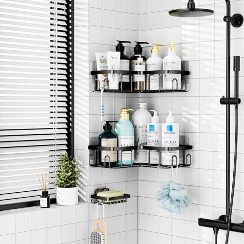 MOFOROCO 3-Pack Corner Shower Caddy Organizer Shelf Matte Black