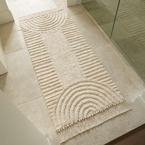 KIBAGA Boho Bathroom Rug - Soft Non-Slip Washable Cotton Mat