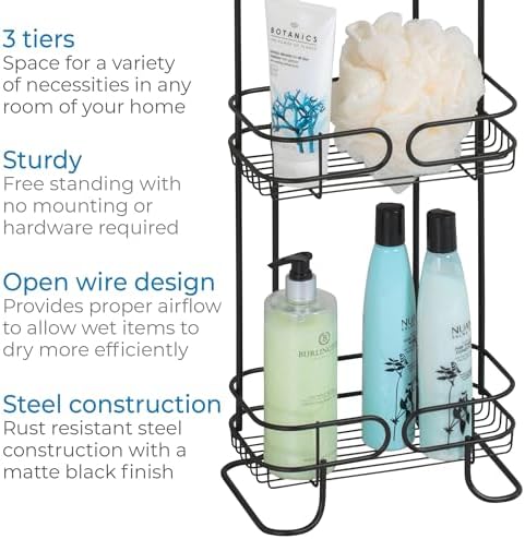 iDesign Steel Bathroom Caddy Organizer 3-Tier Matte Black