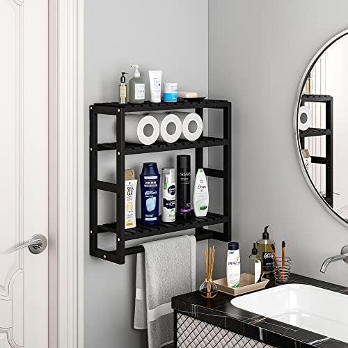 3 Tier Adjustable Bamboo Bathroom Shelf with Towel Racks