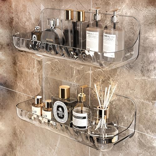 2 PCS Acrylic Wall Mounted Transparent Shelf for Bathroom and Kitchen