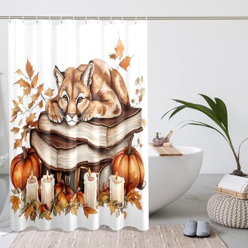 DESIHOM Fall Cougar Pumpkins Shower Curtain Set 62 Inch